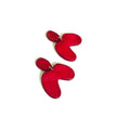Red Asymmetric Arch Earrings Post or Clip On- 