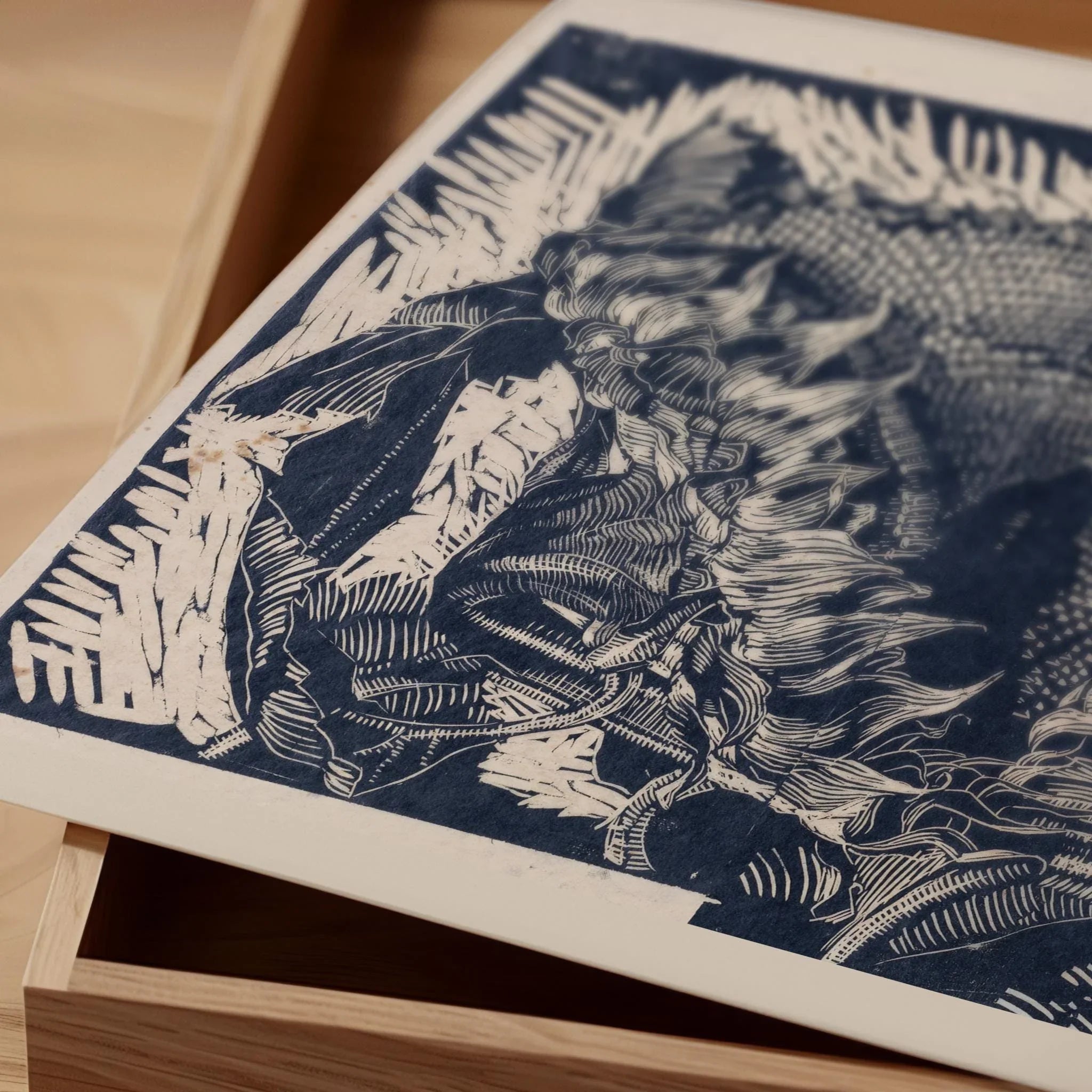 Reijer Stolk ‚Äì Sunflowers in Indigo (c. 1915) | Striking Expressionist Woodcut (available handframed or unframed)