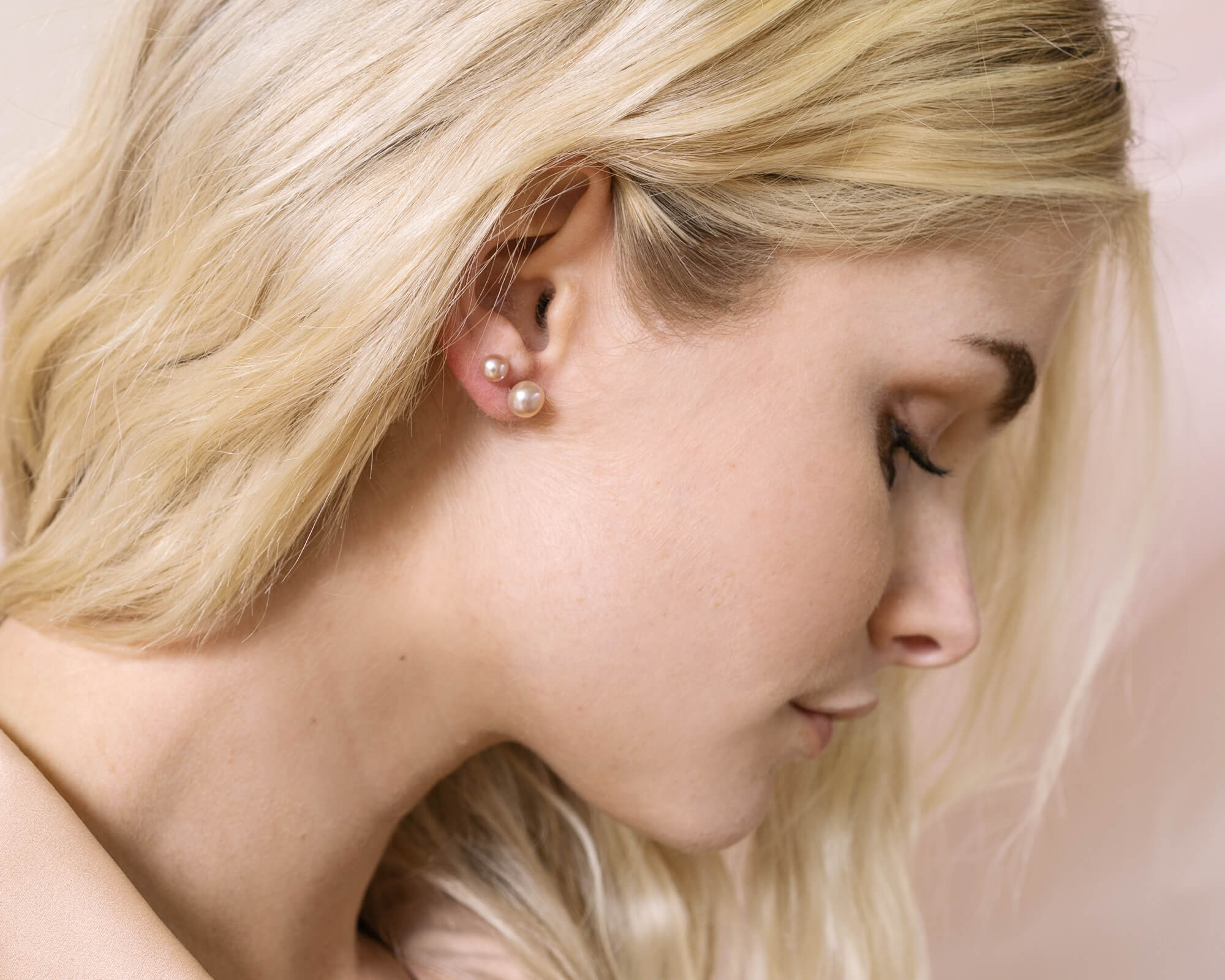 Boucles d'oreilles avec grosses perles roses sur tiges en argent 925 - 7 mm