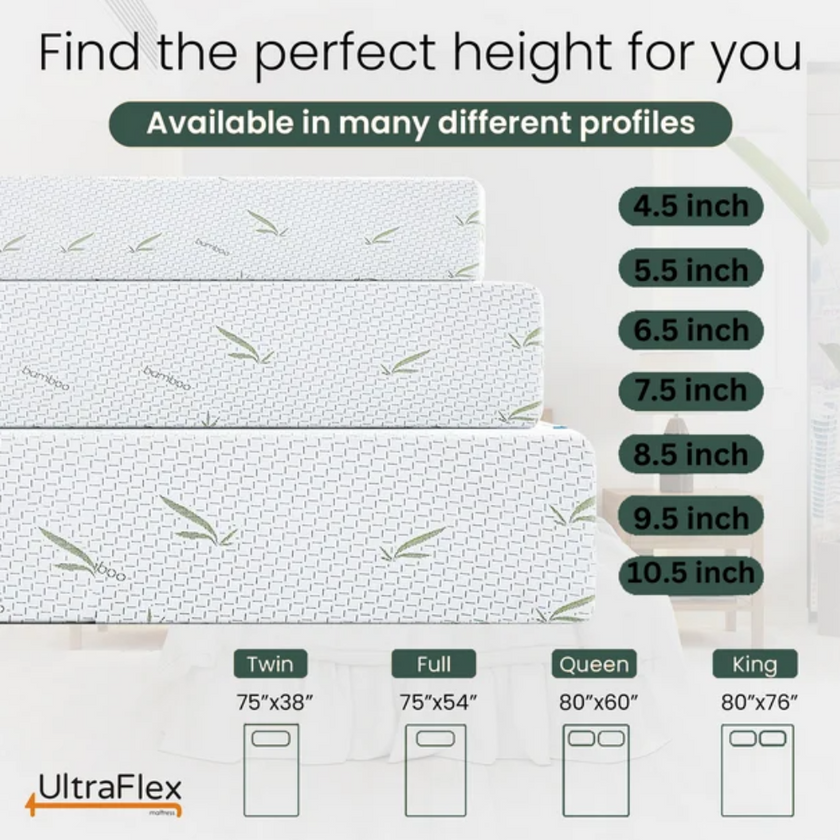 UltraFlex® RestEasy- Reversible Gel-Infused Foam Mattress, Ideal for Bunk Beds, Trundle Beds, Caravans, RV, Bamboo Feel, CertiPUR-US® Certified, Medium Firmness, Conveniently Boxed (Made in Canada)