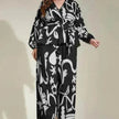 Retro Color V-neck Temperament Commute Literary Middle East Printing Shirt Outfit