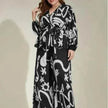 Retro Color V-neck Temperament Commute Literary Middle East Printing Shirt Outfit