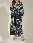 Retro Color V-neck Temperament Commute Literary Middle East Printing Shirt Outfit