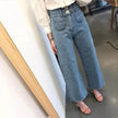 Retro High Waist Wash Double Breasted Pocket Loose Slimming And Wide Leg Denim Trousers For Women