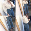 Retro High Waist Wash Double Breasted Pocket Loose Slimming And Wide Leg Denim Trousers For Women