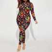 Retro Printed High Elastic Skinny Mesh Jumpsuit