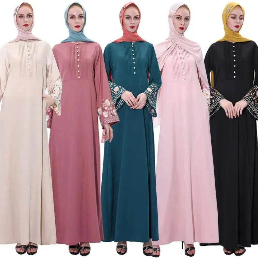 Retro slim Arab  women's Embroidered Abaya dress