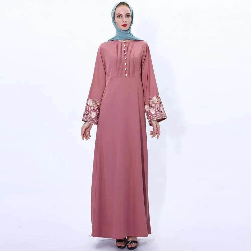 Retro slim Arab  women's Embroidered Abaya dress