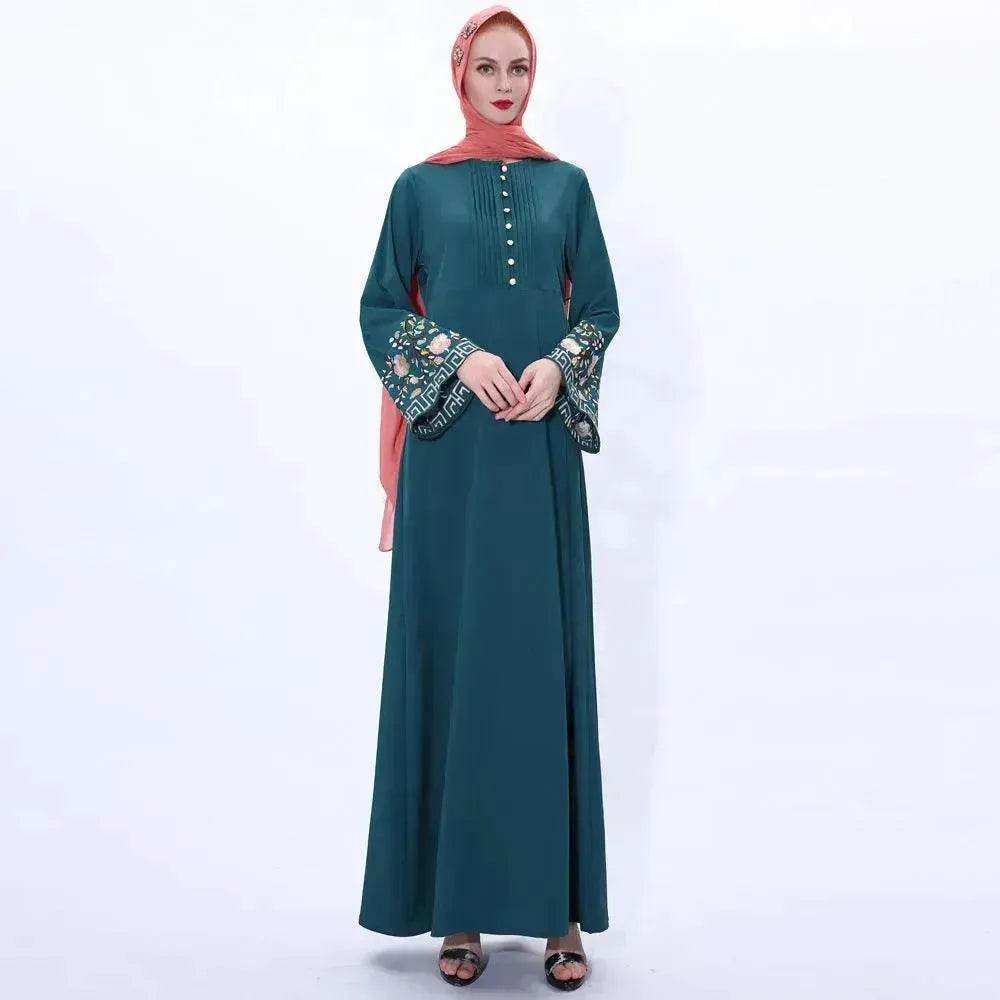 Retro slim Arab  women's Embroidered Abaya dress