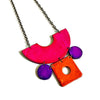 Retro Statement Necklace | Geometric Bib Necklace in Neon Pink, Purple & Orange