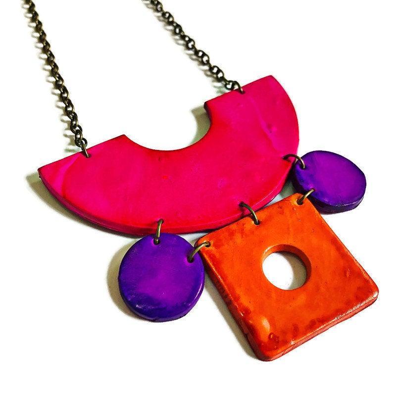 Geometric Statement Jewelry Set in Hot Pink, Purple Orange