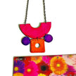 Retro Statement Necklace | Geometric Bib Necklace in Neon Pink, Purple & Orange