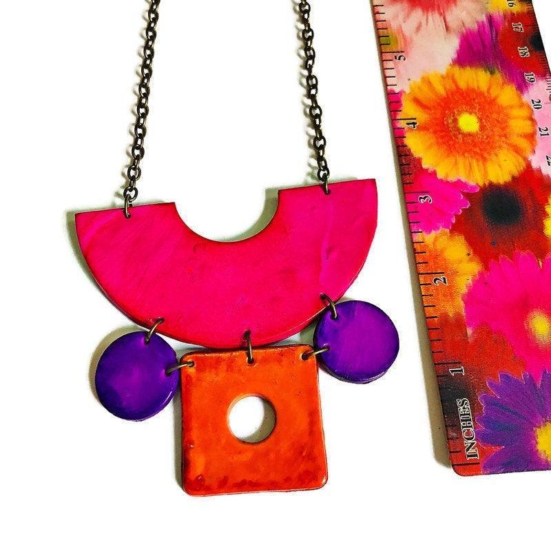 Geometric Statement Jewelry Set in Hot Pink, Purple Orange