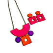 Retro Statement Necklace | Geometric Bib Necklace in Neon Pink, Purple & Orange