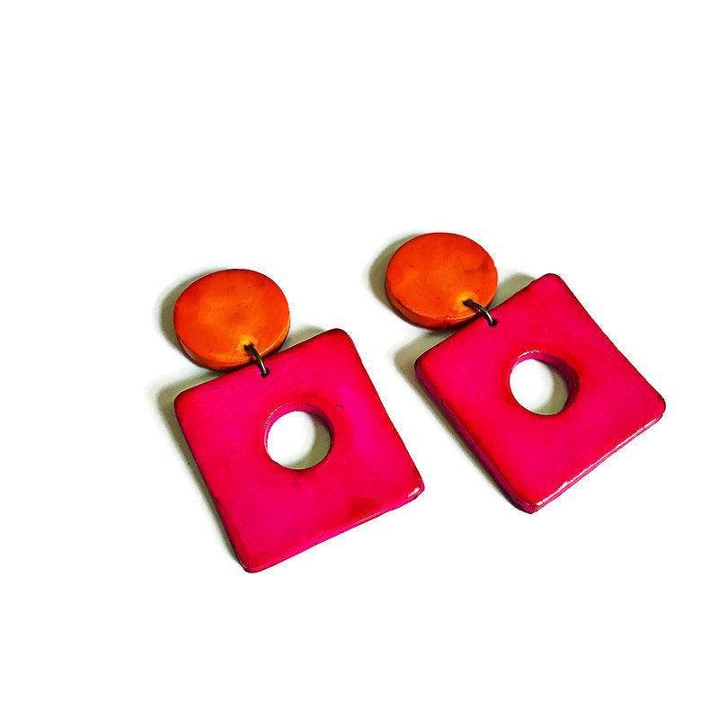 Geometric Statement Jewelry Set in Hot Pink, Purple Orange