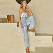 Retro Washed Raw Hem Wide Legs Jumpsuit For Women