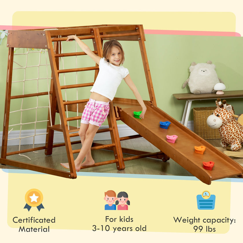 Qaba 6-in-1 Children's Jungle Gym Indoor Playground with Slide Climbing Wall Swing Monkey Bars for Kids Play Area