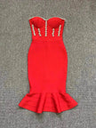 Rhinestone Waist-tight Hip Lotus Leaf Fishtail Gown