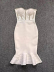 Rhinestone Waist-tight Hip Lotus Leaf Fishtail Gown