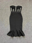 Rhinestone Waist-tight Hip Lotus Leaf Fishtail Gown