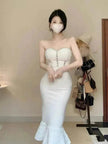Rhinestone Waist-tight Hip Lotus Leaf Fishtail Gown