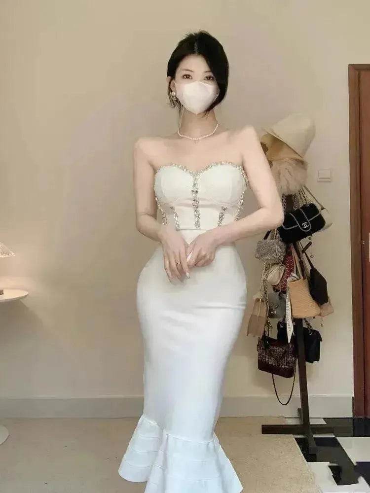 Rhinestone Waist-tight Hip Lotus Leaf Fishtail Gown