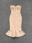 Rhinestone Waist-tight Hip Lotus Leaf Fishtail Gown
