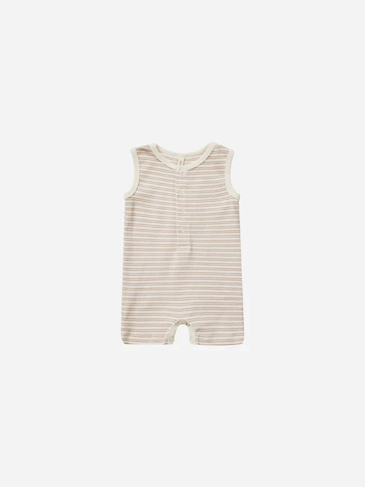 Ribbed Henley Romper | Quincy Mae | Oat Stripe