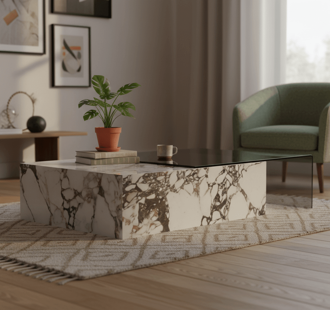 Rimini Dual-Surface Marble and Glass Table