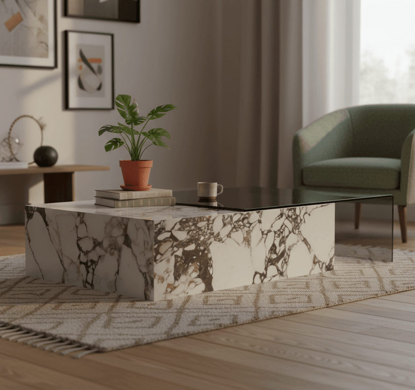 Rimini Dual-Surface Marble and Glass Table