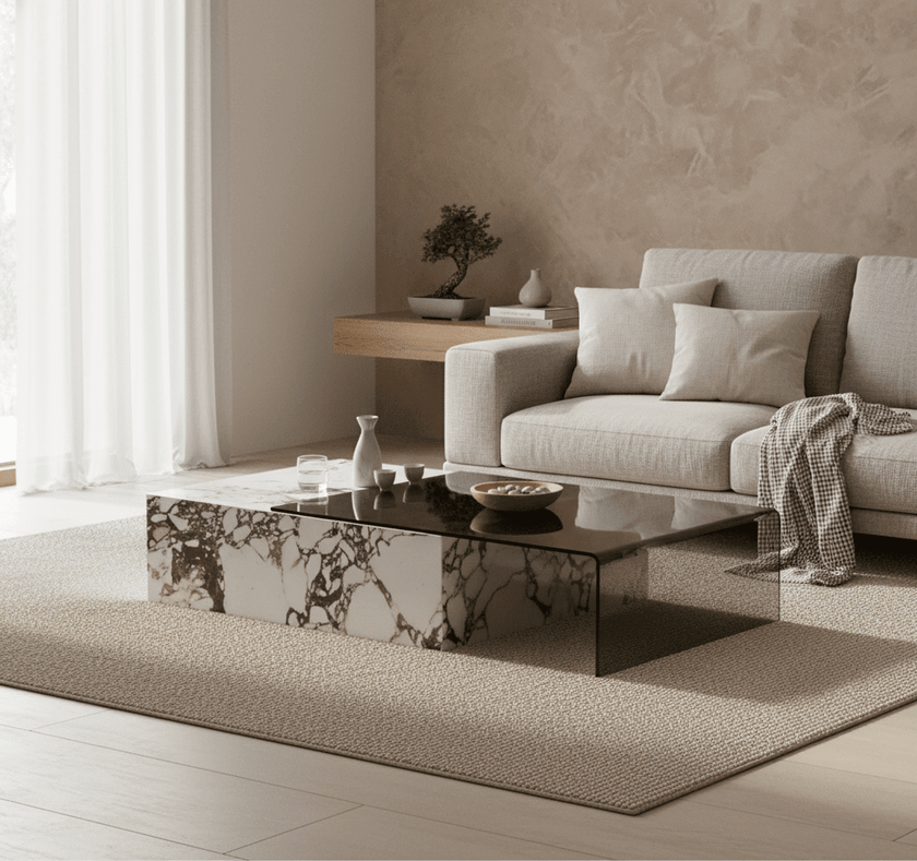 Rimini Dual-Surface Marble and Glass Table