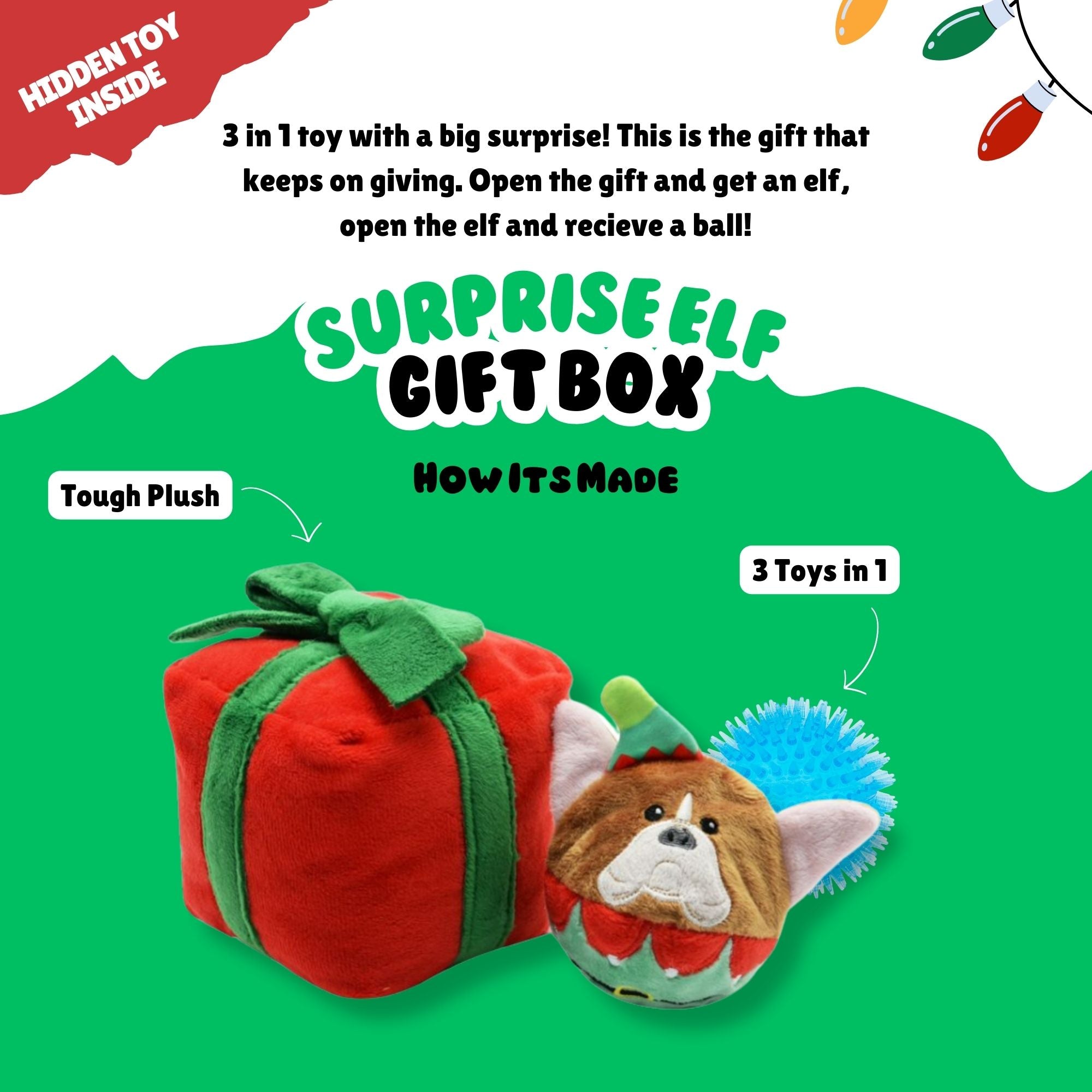 Gift Box - Christmas Present | Rip'n Reveal 3 in 1 Plush Dog Toy
