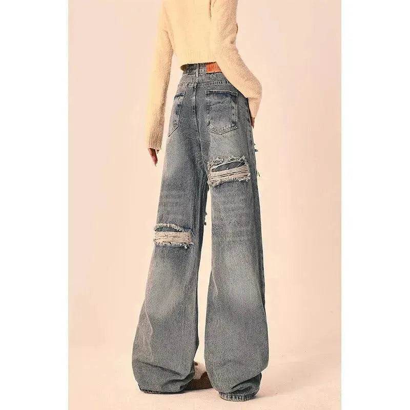 Ripped Jeans Women Loose Straight Wide Leg Oversized Trousers
