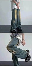 Ripped Retro Blue Contrast Color Jeans