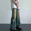 Ripped Retro Blue Contrast Color Jeans