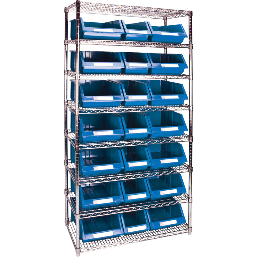 Heavy-Duty Wire Shelving Unit with Storage Bins, 8 Tiers, 36