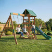 Qaba Wooden Swing Set with Slide, 2 Swings & Rock Wall (Kids Outdoor Playset)