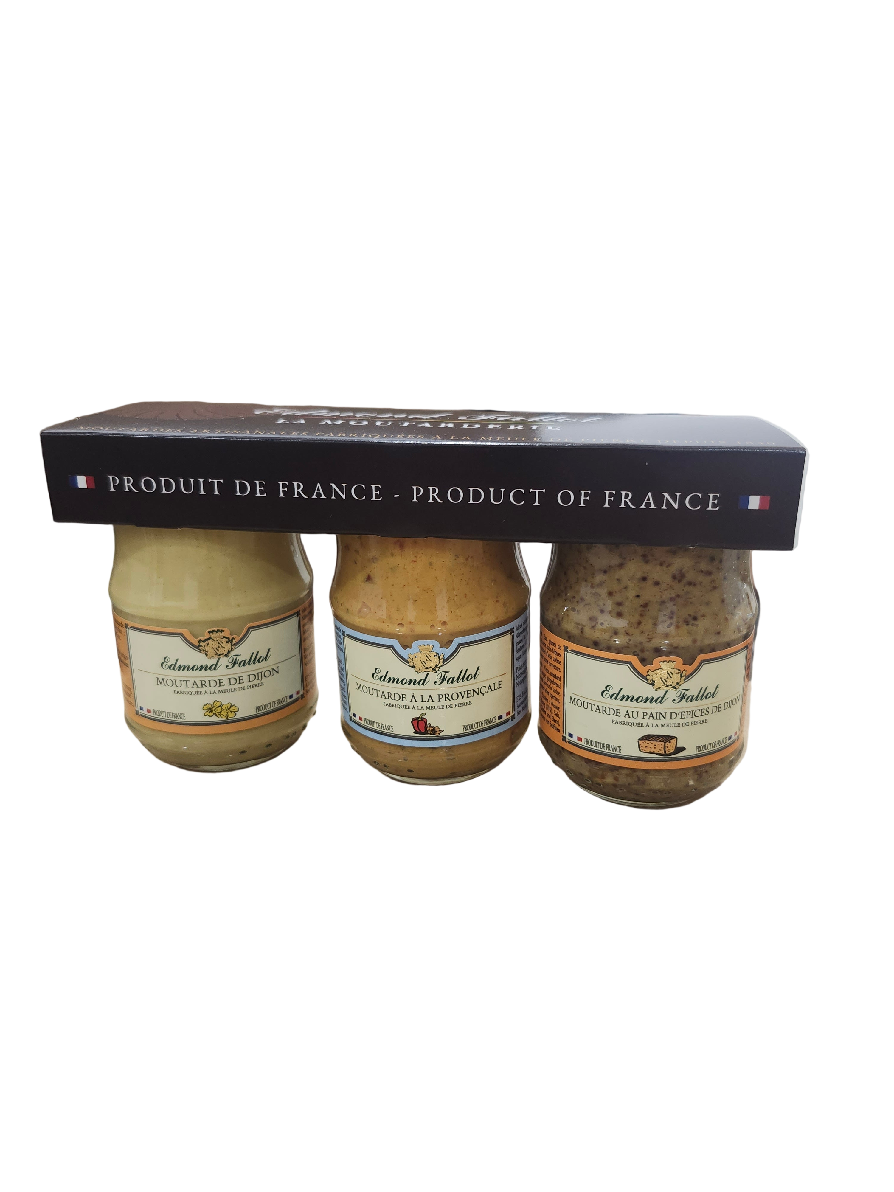 Edmond fallot- Moutarde de dijon TRIO (3×100ml) (provencale, traditionnelle, au pain d'épices)