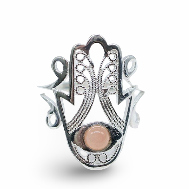 Ring - 925 Sterling Silver - Fatima Hand with Gemstone