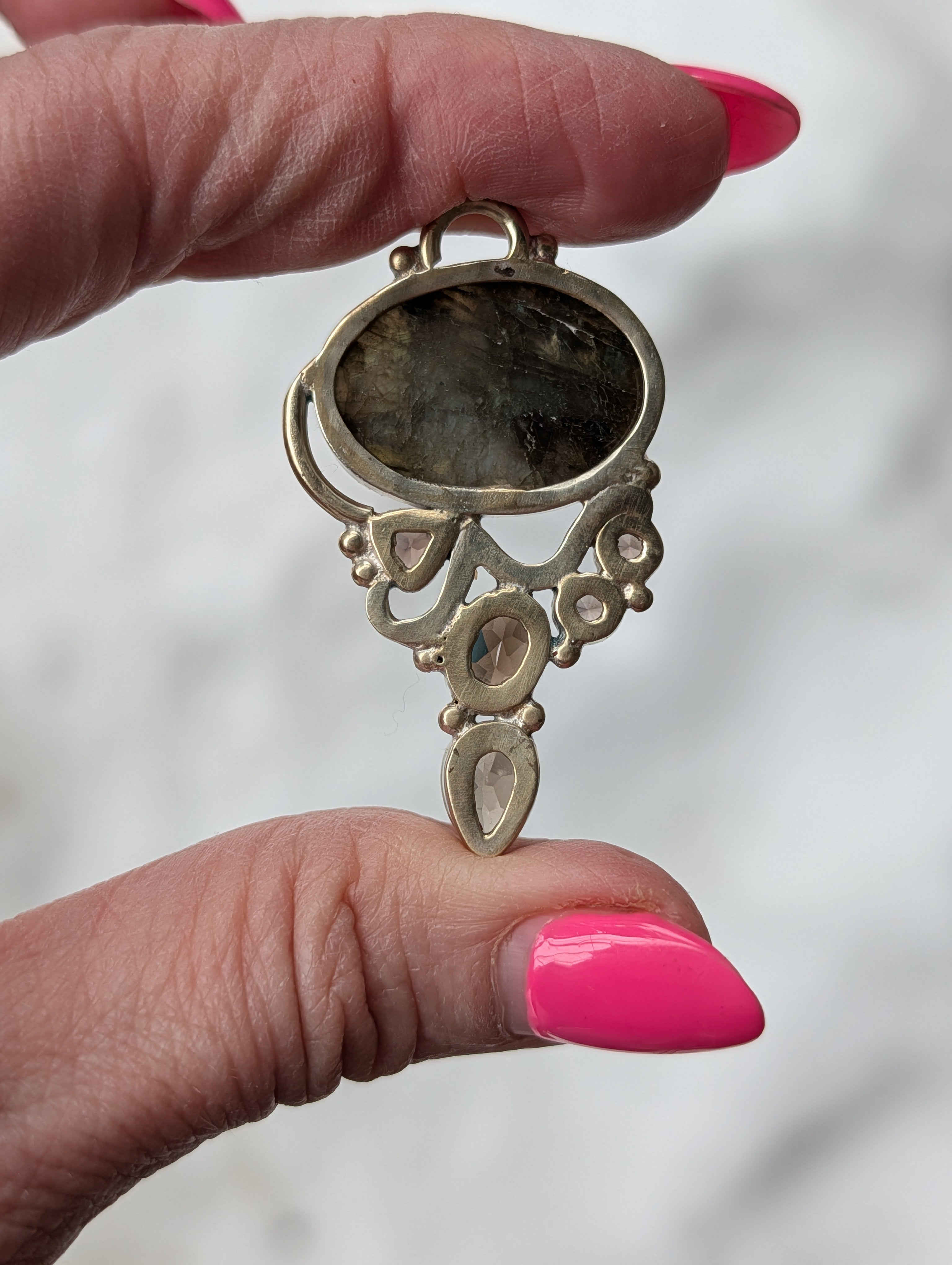 Labradorite & Smoky Quartz Pendant — One-of-a-Kind Sterling Silver Statement