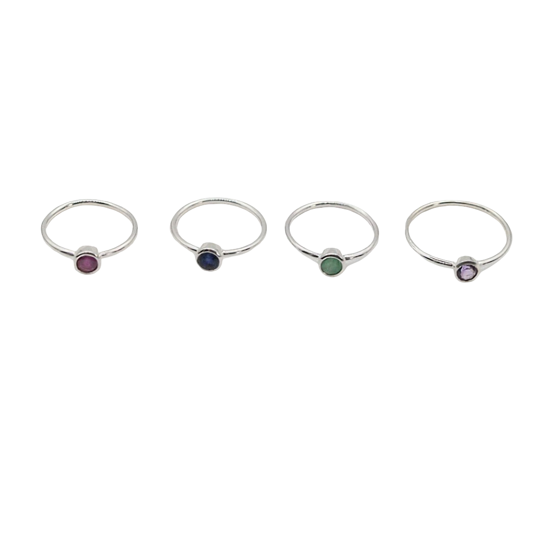 Ring - 925 Sterling Silver - Small Rond Gemstone