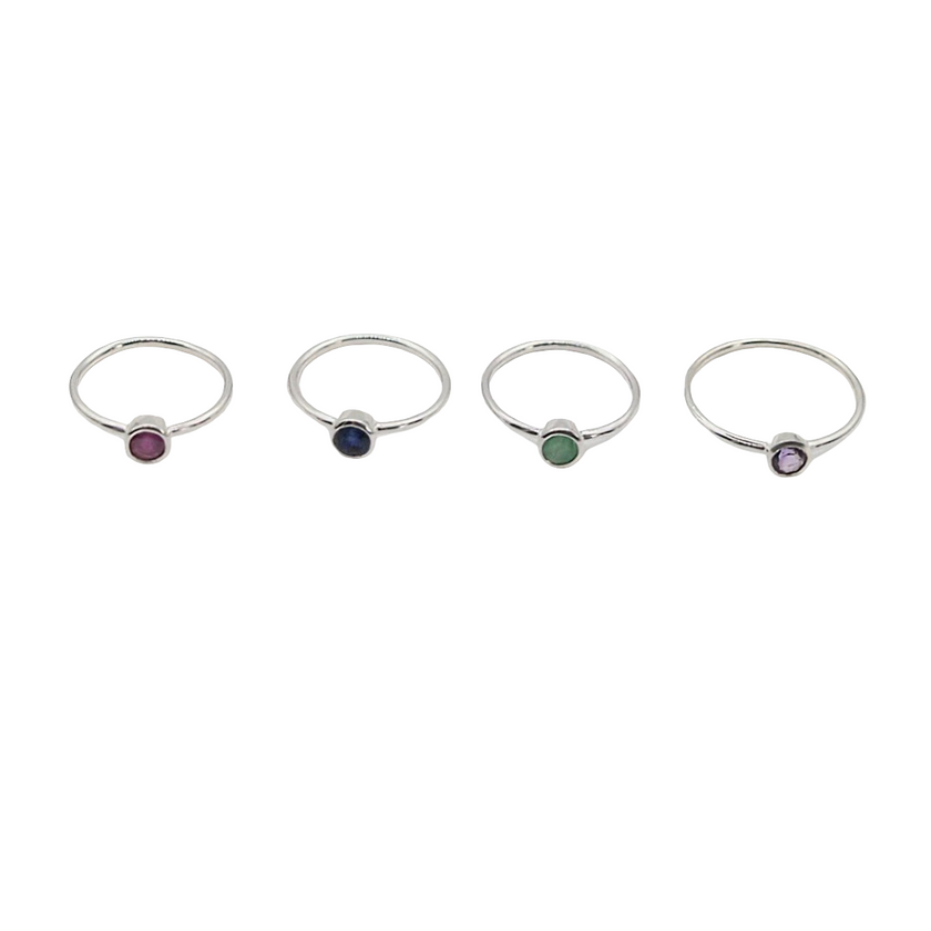 Ring - 925 Sterling Silver - Small Rond Gemstone