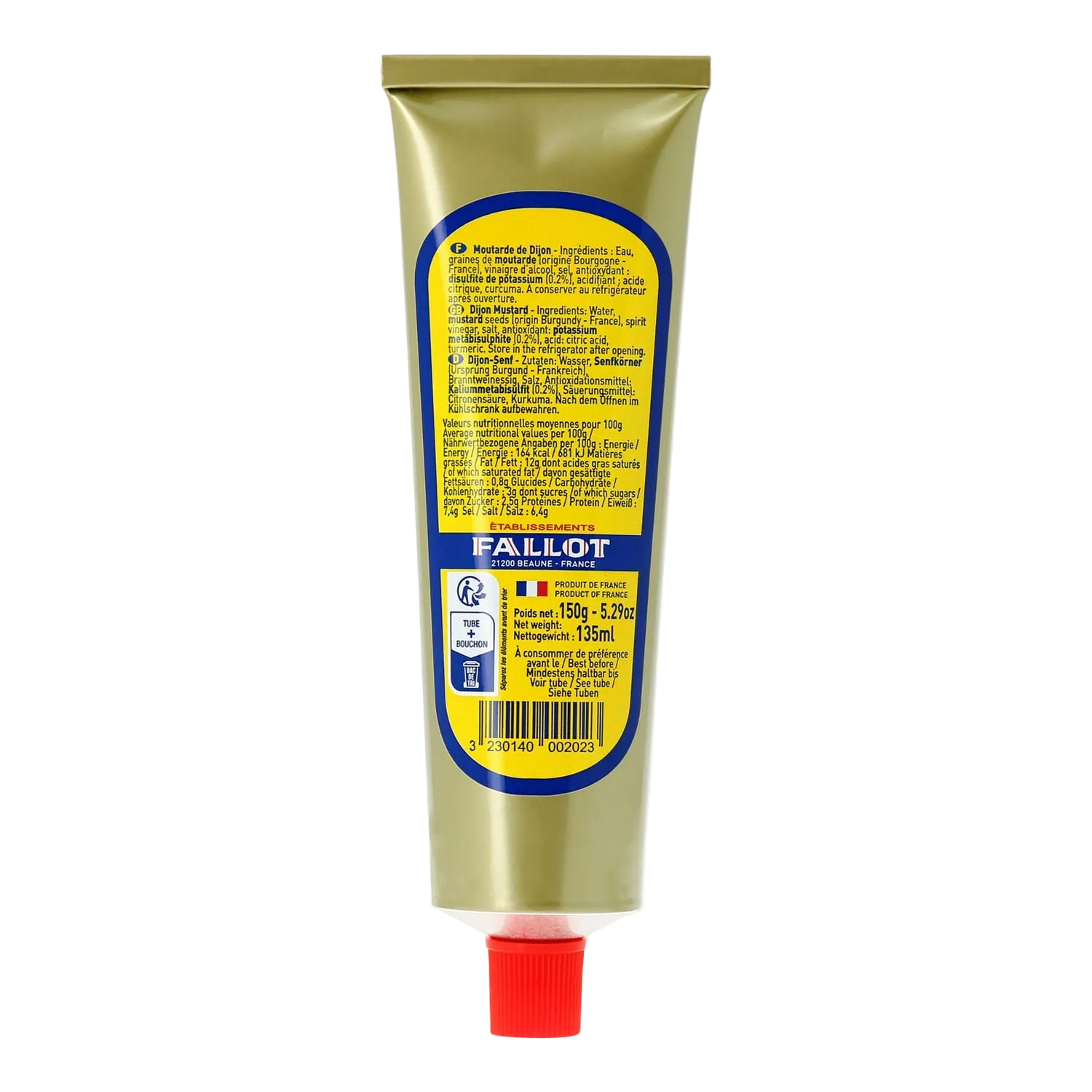 Edmond fallot-Moutarde de Dijon véritable en tube 150 gr (Mustard Tube 5.29oz)