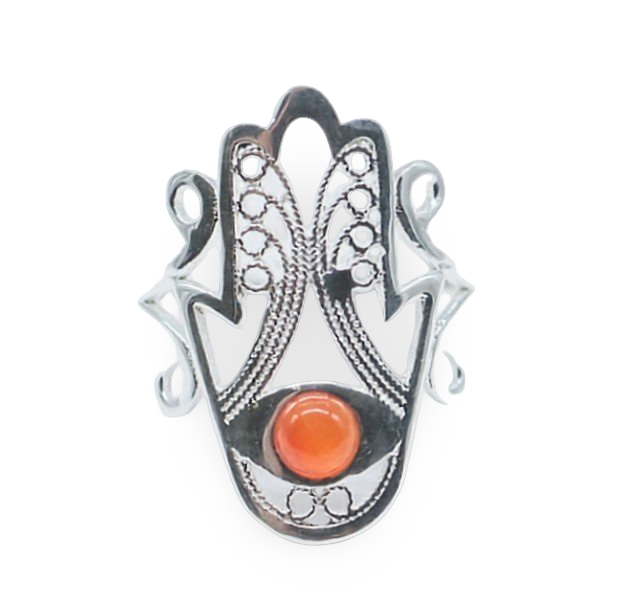 Ring - 925 Sterling Silver - Fatima Hand with Gemstone