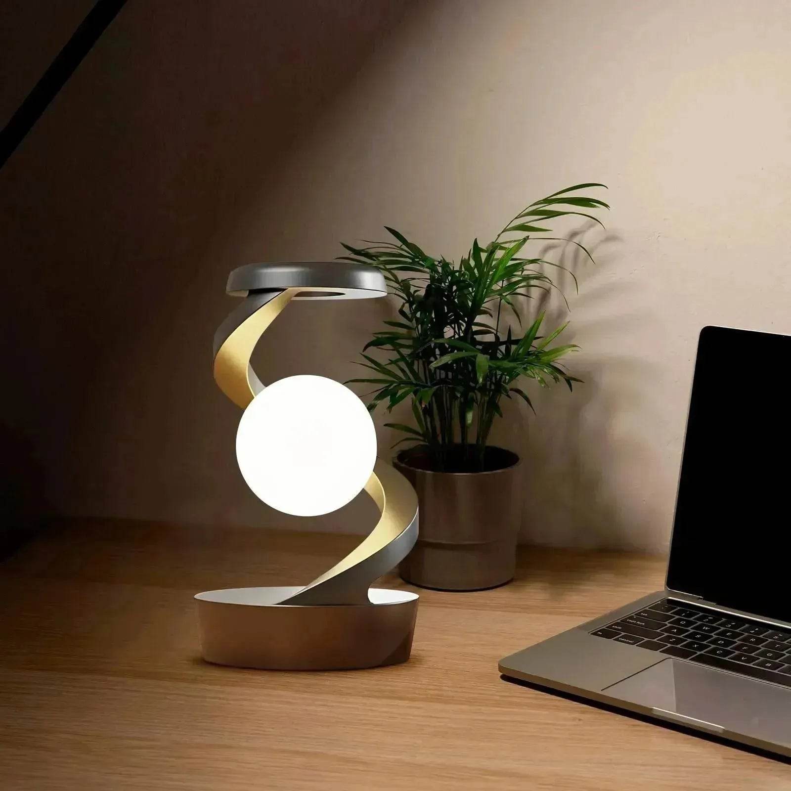 Rotating Moon Desk Night Light Wireless Phone Charging LED Night Light Decorative Desktop Night Lamp Motion Sensor Night Light