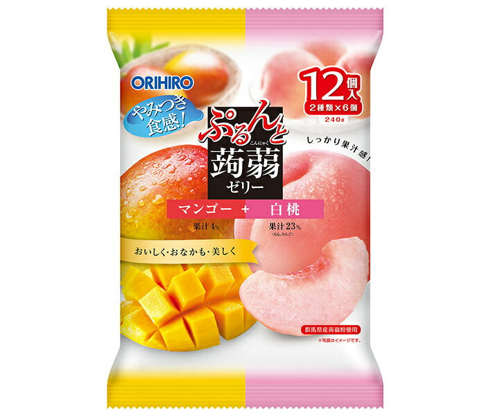 Orihiro Purunto Konnyaku Jelly Mangue + Pêche Blanche (20g x 12 pièces) x 12 sachets 