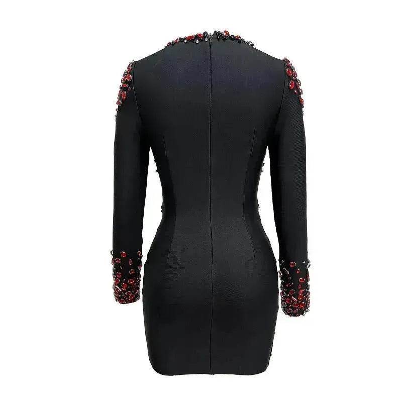 Ruby Beaded Low-cut See-through Dress