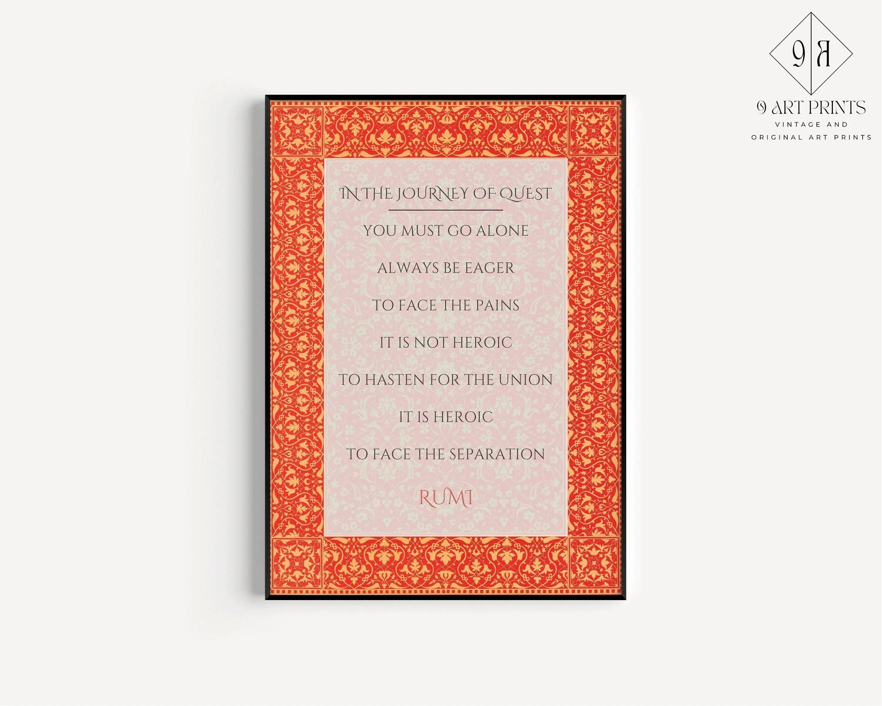 Rumi - Journey of Quest PRINT | Red Inspirational Quote Poetry Poster (available handframed or unframed)