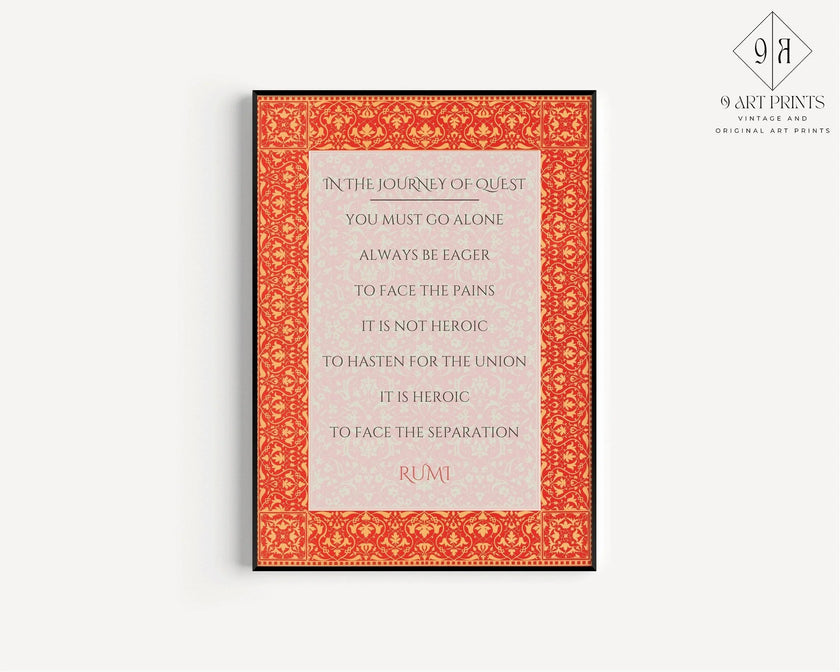 Rumi - Journey of Quest PRINT | Red Inspirational Quote Poetry Poster (available handframed or unframed)