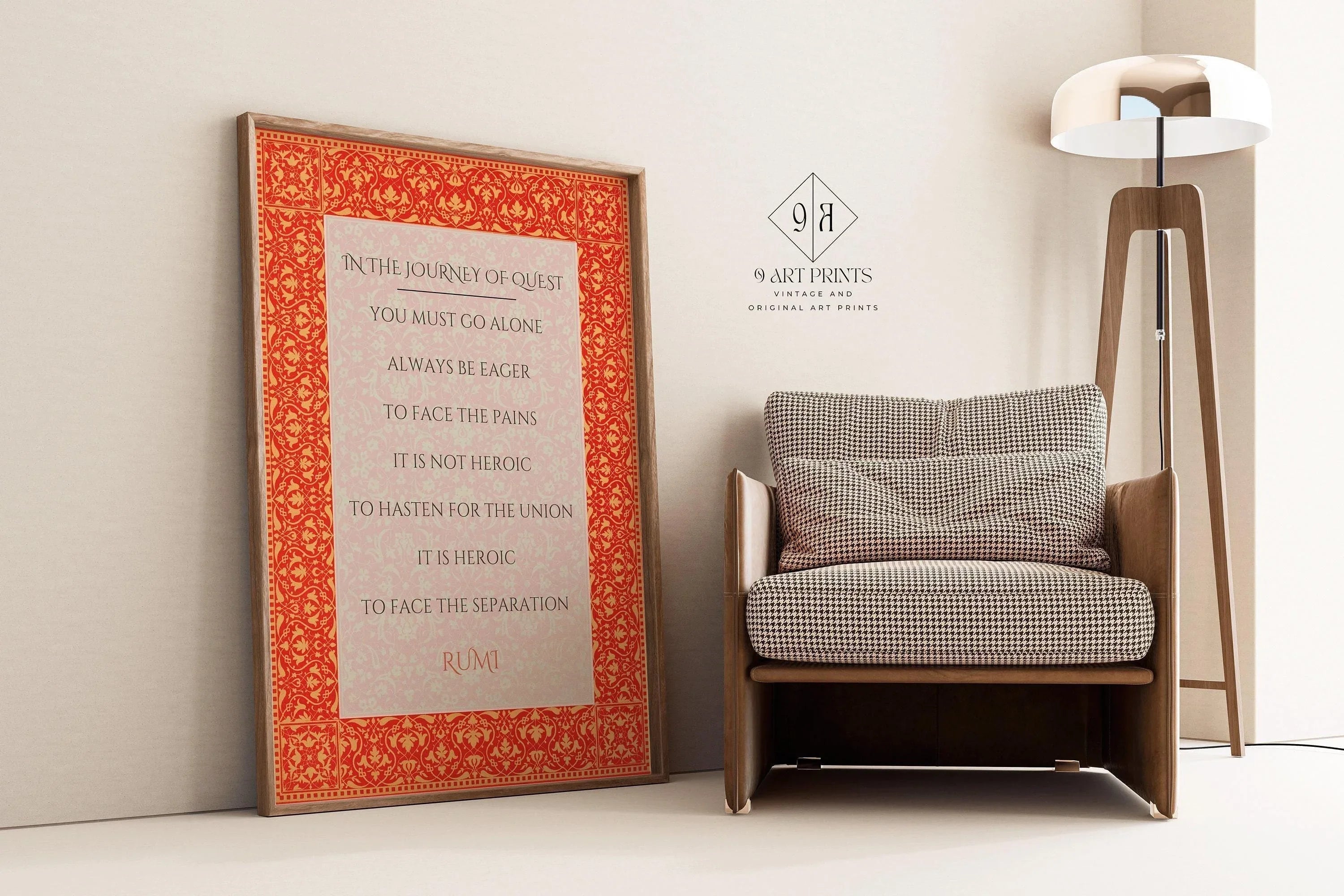 Rumi - Journey of Quest PRINT | Red Inspirational Quote Poetry Poster (available handframed or unframed)